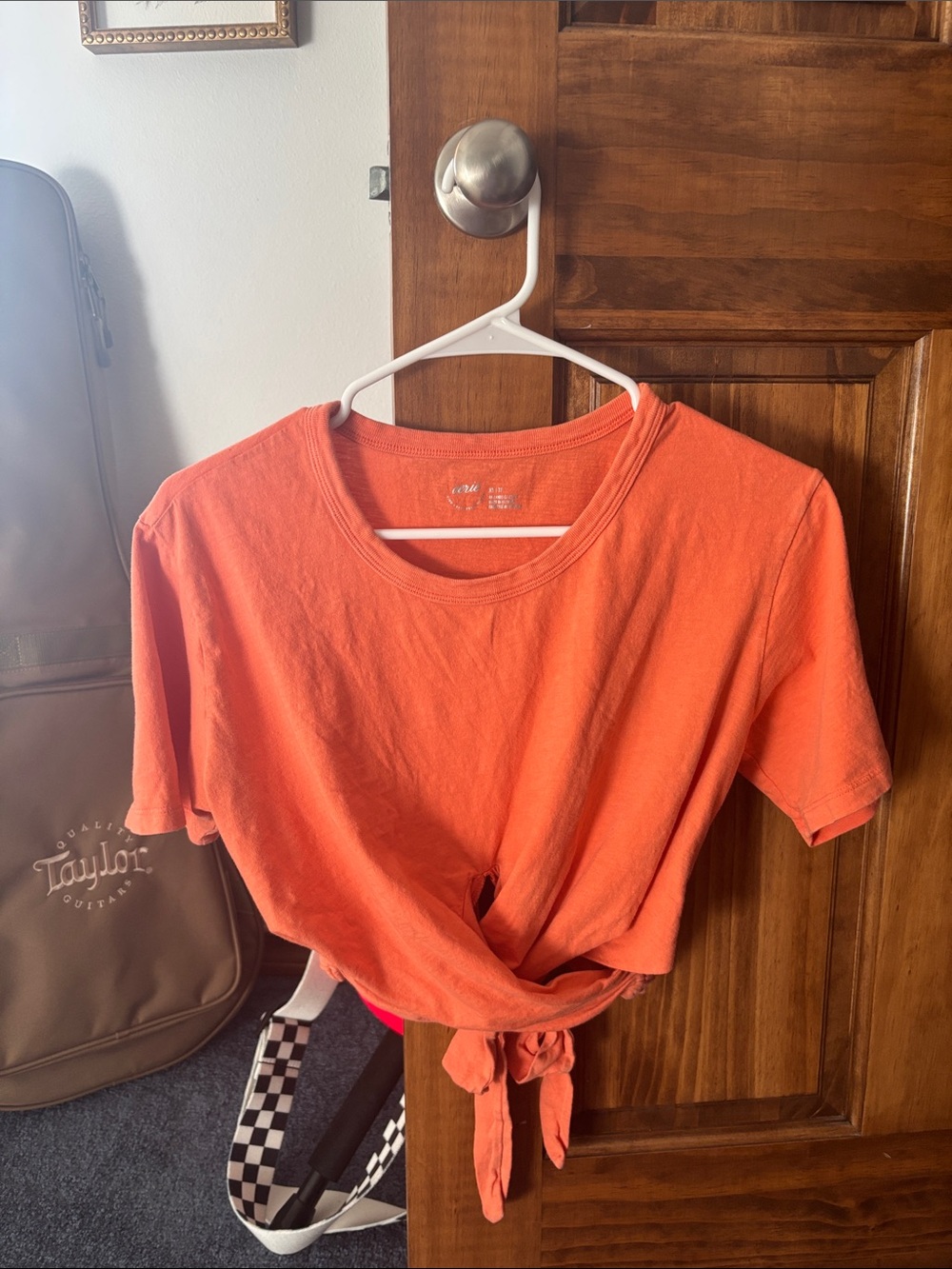 aerie Coral-Orange Tie Front Short Sleeve Tee